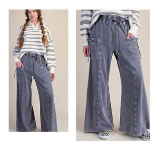 NWT Easel Mineral Wash French Terry Wide Leg Pants Small